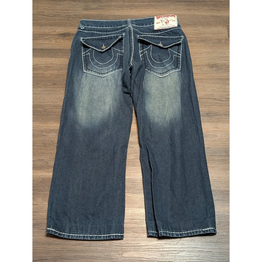 True Religion Ricky Giant Big T Jeans Mens‎ 38 Dark Wash Straight Leg USA Made
